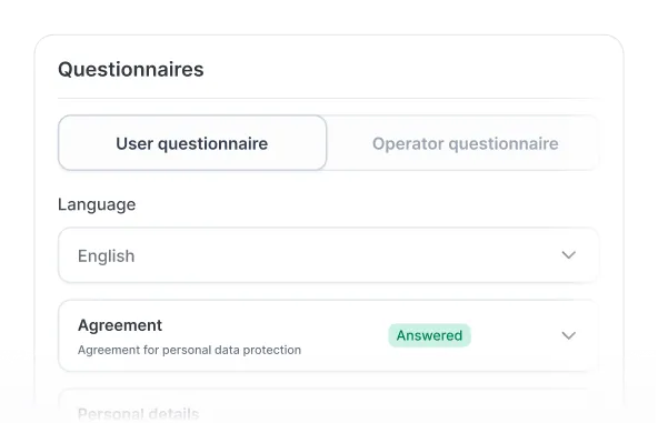 KYC/CDD Questionnaire interface preview
